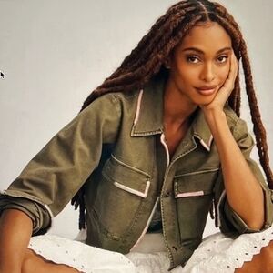 Anthropologie Pilcro Cropped Embroidered Utility Jacket